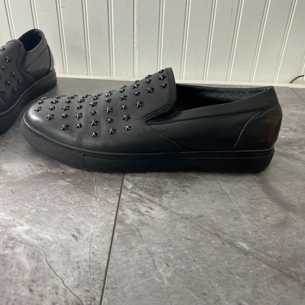 Badgley Mischka Mens Black Leather Star Studded Slip On Sneakers Size 12 Loafers